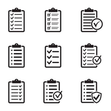 Kontrol listesi simgeleri kümesi, vektör izole resimleme