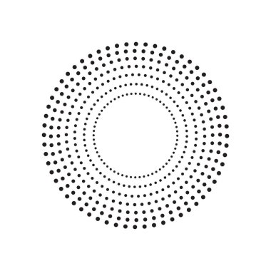 Yarı ton etki vektör deseni. Siyah soyut yuvarlak çerçeve, yarım tonlu noktalar, logo, amblem, tasarım elemanı. Beyaz arkaplanda izole edilmiş çember noktaları.