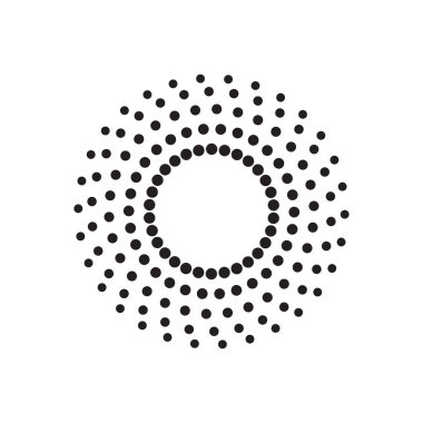 Yarı ton etki vektör deseni. Siyah soyut yuvarlak çerçeve, yarım tonlu noktalar, logo, amblem, tasarım elemanı. Beyaz arkaplanda izole edilmiş çember noktaları.