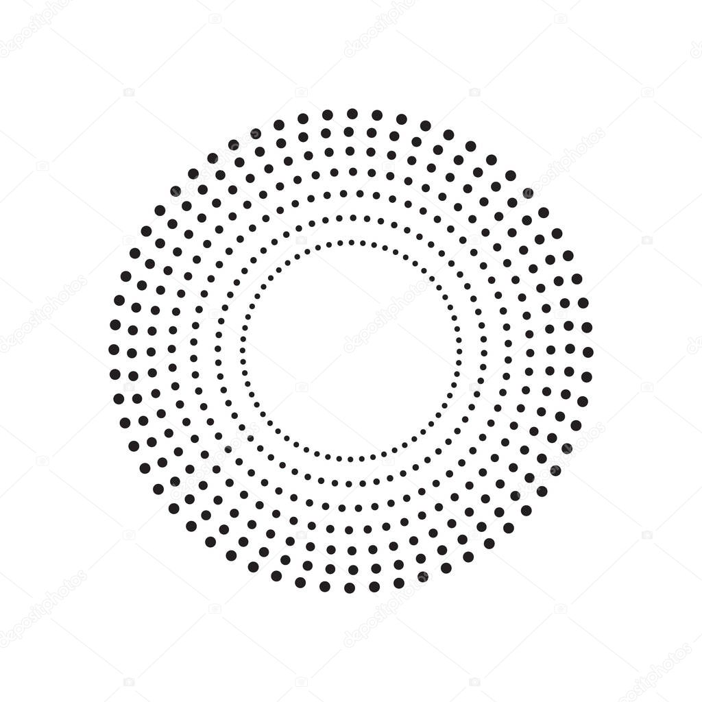 Halftone effect vector pattern. Black abstract round frame, halftone dots, logo, emblem, design element. Circle dots isolated on the white background.