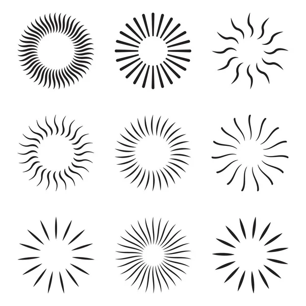 Set Efecto Radial Starburst Sunburst Con Estilo Diferente Para Diseño — Archivo Imágenes Vectoriales