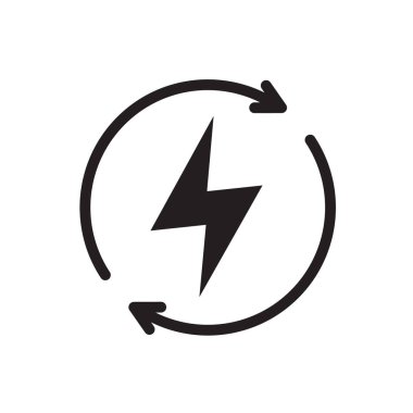 Yenilenebilir enerji ikonu, ekoloji geri dönüşüm elektrik gücü düz simgesi beyaz arkaplan üzerinde