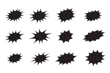 Splash yıldızı düz bir şekilde ayarlandı. Şaşırtıcı ve şok edici bir an için bir patlama arka planı. Farklı duygular için çizgi film konuşma balonu: Omg, Boom, Wow, Damn, Gtfo, Evet, metin olmadan ne.