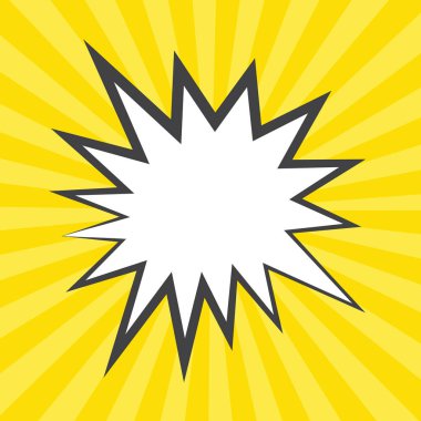 Çizgi roman patlama balonu, komik konuşma balonu boş şablonu ve sarı arka planda izole edilmiş pop sanat tarzı. vektör illüstrasyonu.