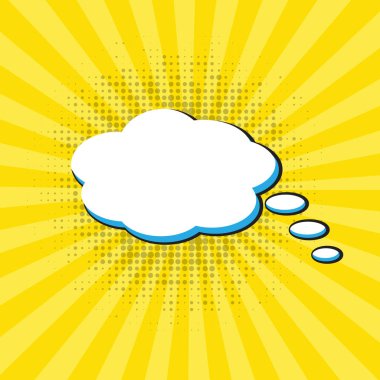 Sarı arka planda izole edilmiş pop sanat tarzıyla çizgi roman balonu boş şablonu. vektör illüstrasyonu.