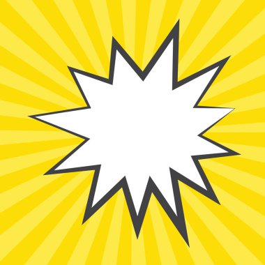 Çizgi roman patlama balonu, komik konuşma balonu boş şablonu ve sarı arka planda izole edilmiş pop sanat tarzı. vektör illüstrasyonu.