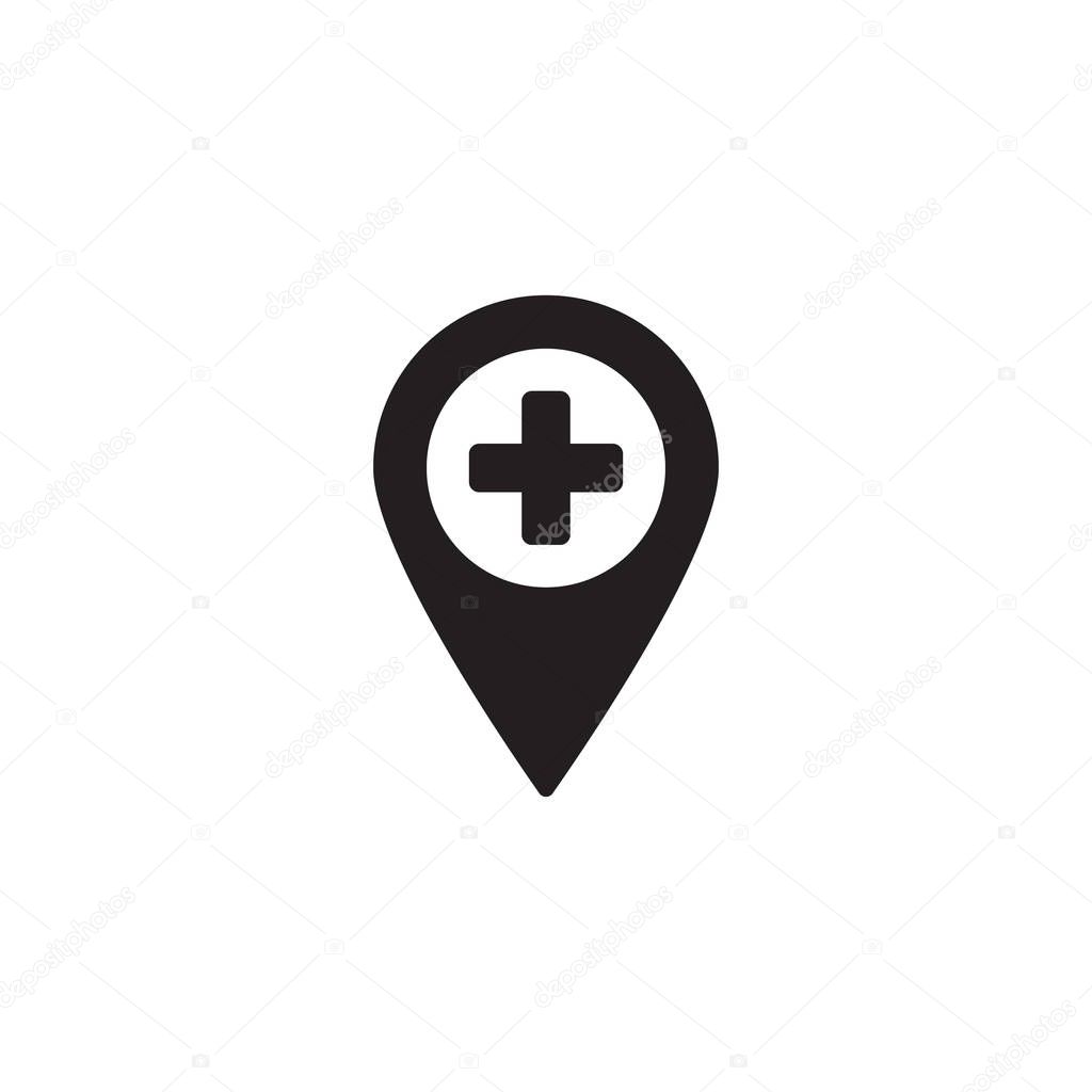 Map pin icon, hospital map pointer symbol