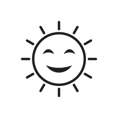Sevimli Mutlu Gülen Güneş ikonu, çizgi vektöründe gün ışığı ikonu, güneş karakteri izole ikonu, güneş yaz hava sembolü