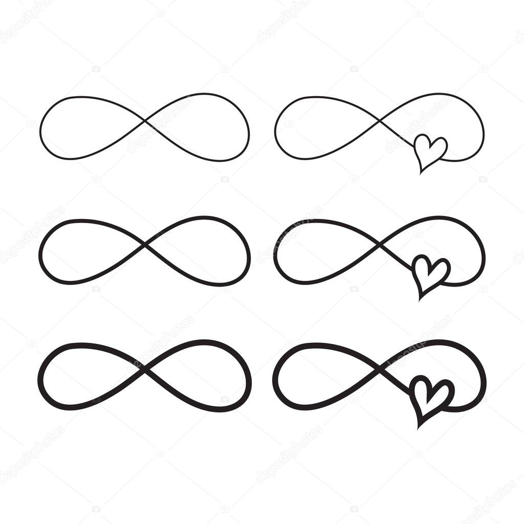 Hand drawn infinity symbol with heart, love sign doodle icon. Love sign forever for Happy Valentines Day.