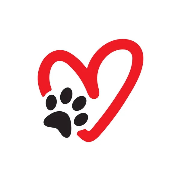 Ζώο Σύμβολο Αγάπης Κατοικίδιο Ζώο Πόδι Εκτύπωσης Την Καρδιά Απομονωμένο — Διανυσματικό Αρχείο