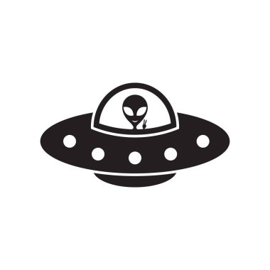 Uzaylı simgesine sahip çizgi film Ufo, beyaz arkaplanda vektör çizimi