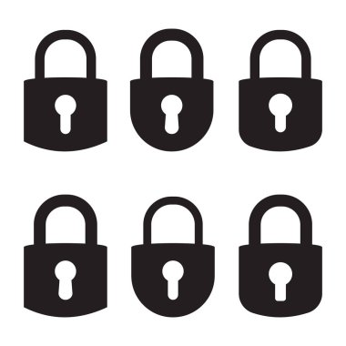 Vektör simgesini kilitle, asma kilit simgeleri kümesi