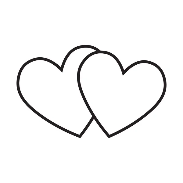 Línea Arte Blanco Negro Par Corazones Amorosos Feliz Símbolo Matrimonio — Vector de stock