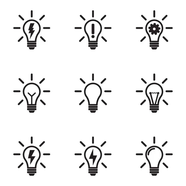 Glühbirnen Icon Set Vorhanden Glühbirnen Vektorsymbol Lampe Mit Blitz Ideensymbol — Stockvektor