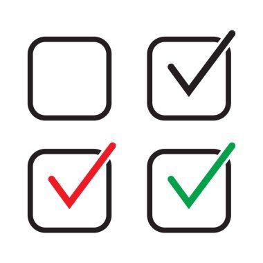 Boş ve işaretlenmiş kutucuk vektör simgesi seti.