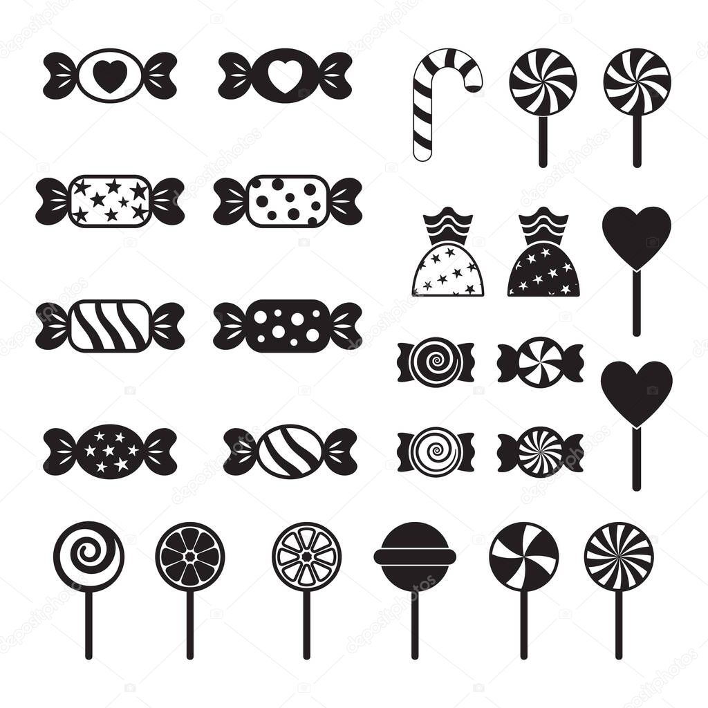 Candy and lollipop icon, vector set on white background