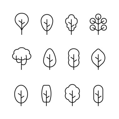 Ağaç Vektörü Satırı Simgesi Ayarlandı. Genişletilmiş Felç. Vektör illüstrasyonu beyaz arkaplanda izole edildi.