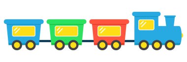 Oyuncak tren çizgi filmi vektör çizimi. Oyuncak tren vektör simgesinin düz çizimi.