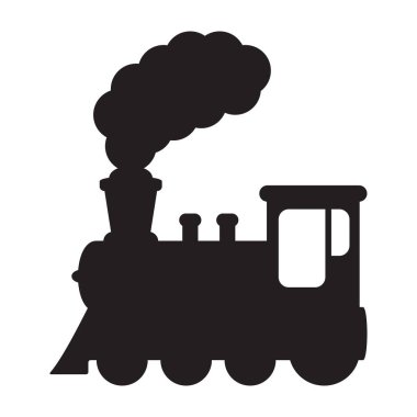 Duman sembolü simgesi olan tren, eski lokomotif silueti, vektör illüstrasyonunu imzala