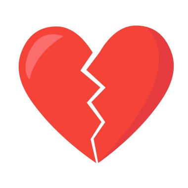 Kırık Kalp vektör simgesi. Kırık kırmızı kalp, izole edilmiş.