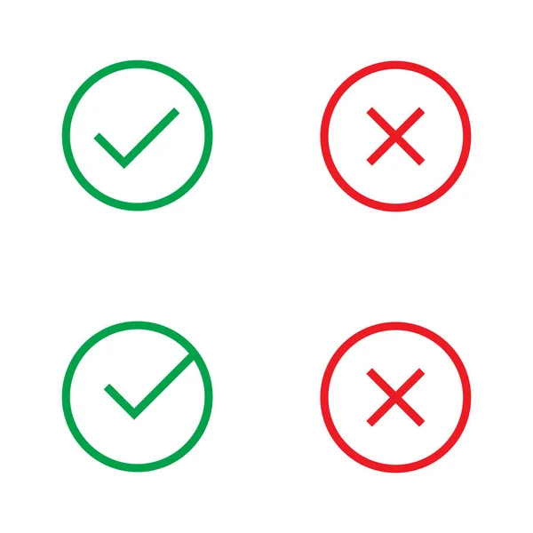 Tik Křížové Značky Zelená Značka Červené Ikony Izolované Bílém Pozadí — Stockový vektor