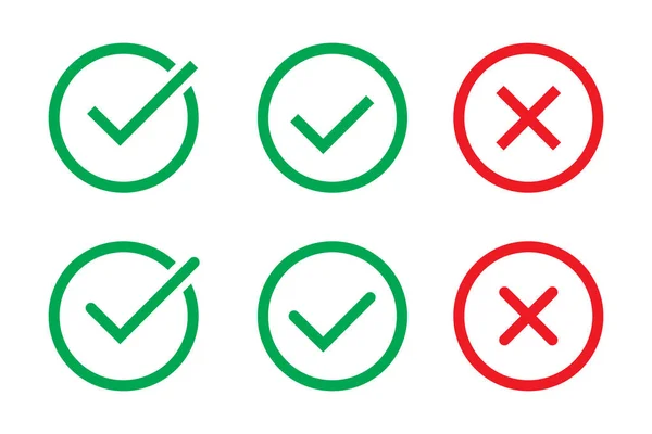 Cochez Croisez Les Signes Coche Verte Icônes Rouges Isolées Sur — Image vectorielle