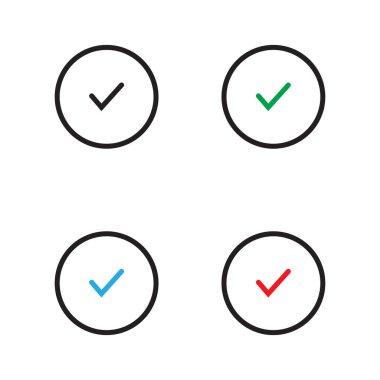 Renkli onay işareti simgeleri kümesi. Kene sembolü, kene simge vektör illüstrasyon.