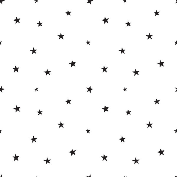 Бесшовный рисунок с черными звёздами на белом фоне. Векторная иллюстрация.