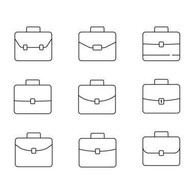 Evrak çantası çizgisi simgesi, beyaz üzerine izole edilmiş doğrusal resim. Çanta, portföy sembolü.