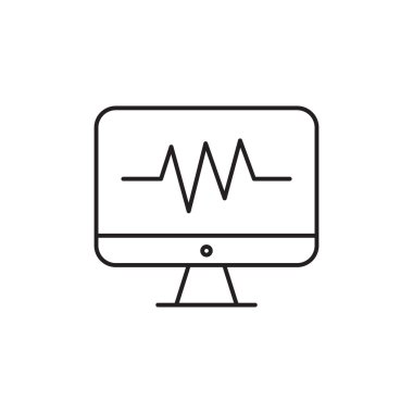 Simge denetleniyor. Nabız çizgisi simgesi olan ekran, satır vektör işareti, beyaz üzerinde izole edilmiş doğrusal biçim pictogram.