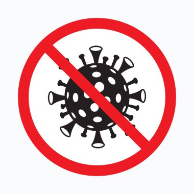 Koronavirüsü durdurun. COVID-19 'u imzalayın. Coronavirus tehlikesi. Tehlikeli hücrelerle salgın hastalık konsepti. Vektör illüstrasyonu