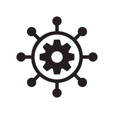 Proje yönetimi vektör simgesi. Mobil konsept ve web tasarımı için düz tabela. İnbot, jant ve vites simgesi. Sembol, logo illüstrasyonu.