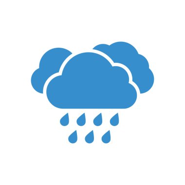 Renkli düz stil yağmur simgesi gri arkaplanda izole edildi. Web siteniz için bulut yağmuru sembolü, logo, uygulama, UI. Modern hava durumu fırtına işareti.