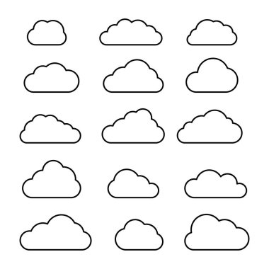 Bulut çizgisi sanat simgesi. Depolama çözeltisi, veritabanları, ağ oluşturma, yazılım görüntüsü, bulut ve meteoroloji kavramı. Vektör çizgisi çizimi beyaz arkaplanda izole edildi