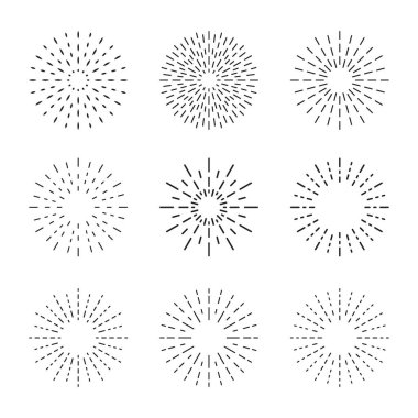 Güneş ışığı seti. En iyi kalite güneş kremi koleksiyonu. Yıldız, havai fişek patlaması, logo, amblem, etiket. Web afişi. Vektör İllüstrasyonu.