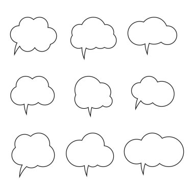 Konuşma ya da düşünme balonu, boş iletişim bulutu. Vektör tasarım elementleri. Düzenlenebilir vuruş.