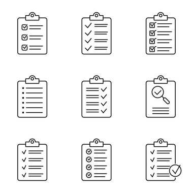 Kontrol listesi simgesi olan pano, web sitesi ve uygulama tasarımı için sembol. Vektör yanılsaması.