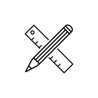 Kalem ve cetvel simgesi, yaratıcılık öngörüsü, ince çizgi sembolü