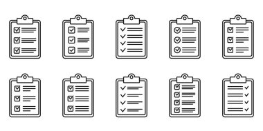 Kontrol listesi simgesi olan pano, web sitesi ve uygulama tasarımı için sembol. Vektör yanılsaması.