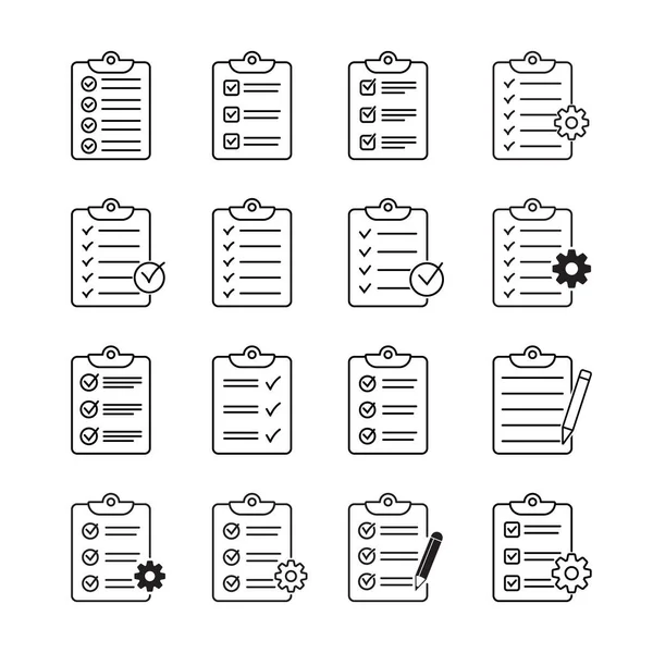 Conjunto Portapapeles Con Iconos Lista Verificación Símbolo Para Diseño Del — Vector de stock