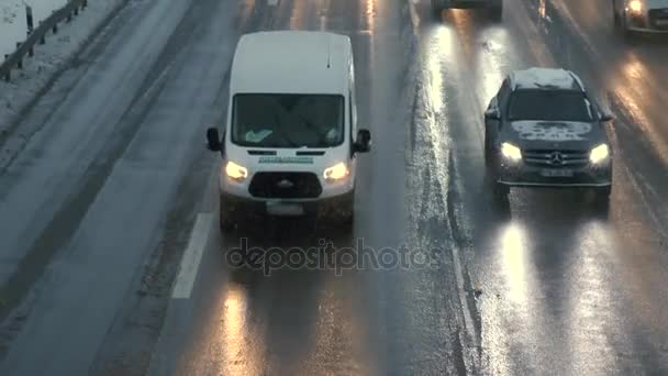 Wiesbaden Duitsland December 2017 Dichte Verkeer Duitse Snelweg A66 Winter — Stockvideo