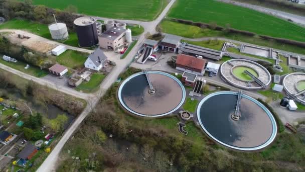 Sewage Treatment Plant Waste Water Purification Aerial View — Stock Video