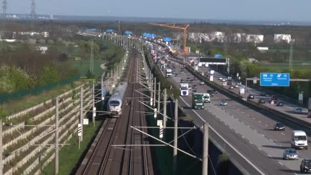 Duitse Snelweg Highspeed Spoorweg Track Hoge Hoekmening — Stockvideo