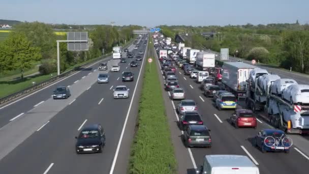 Wallau Tyskland April 2018 Hög Vinkel Syn Trafikstockning Tysk Motorväg — Stockvideo