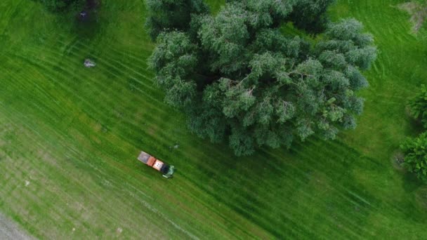 Bir Parkta Bir Çim Biçme Makinesi Havadan Görünümü — Stok video