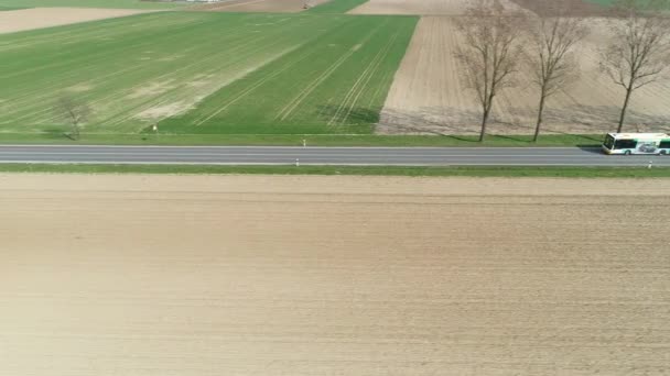 German Public Service Vehicle Driving Country Road Aerial View — Stock Video