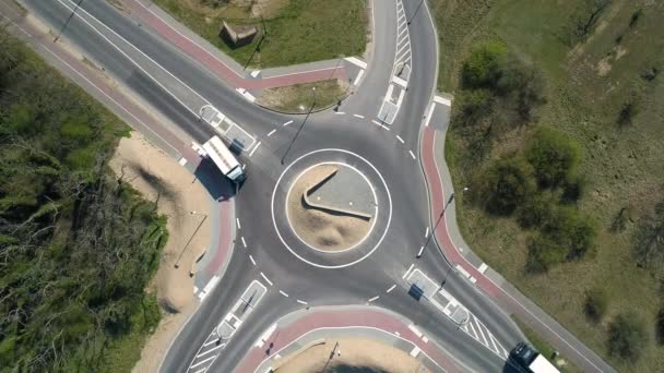 Verkeerscirkel Rotonde Voertuigen Bovenaanzicht — Stockvideo