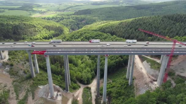 Sitio Construcción Del Puente Autopista Vista Aérea Imágenes Aviones Tripulados — Vídeo de stock