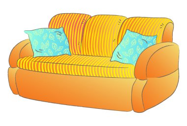 Orange couch with pillows clipart