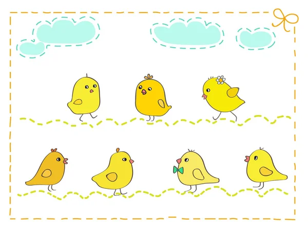 Sju gula kycklingar — Stock vektor